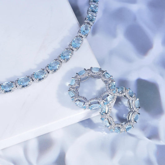 Oval Aquamarine Blue Gem Bracelet