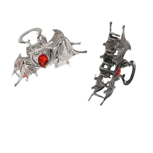 Halloween Bat Ruby Inlaid Barrettes