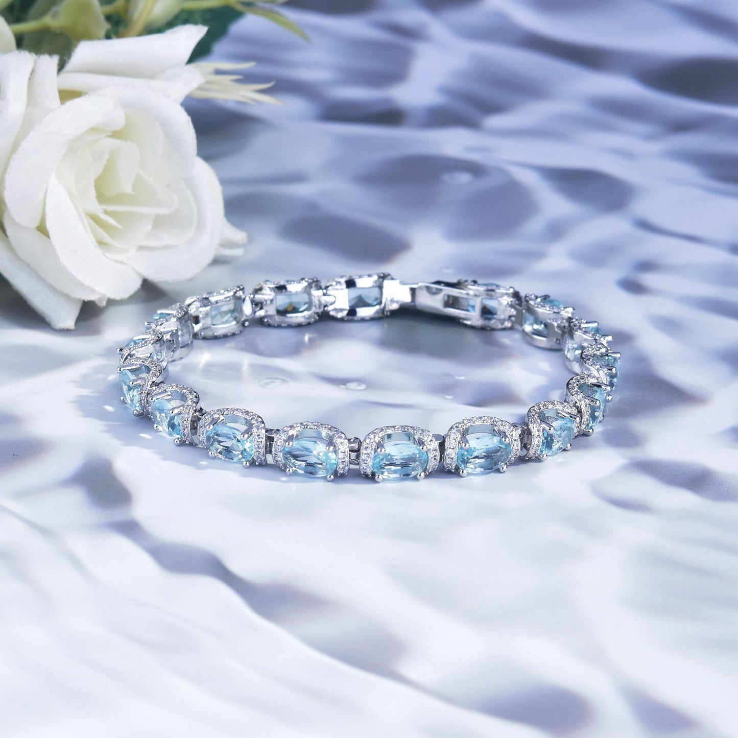 Oval Aquamarine Blue Gem Bracelet