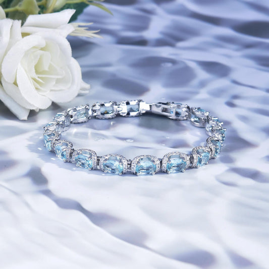 Oval Aquamarine Blue Gem Bracelet
