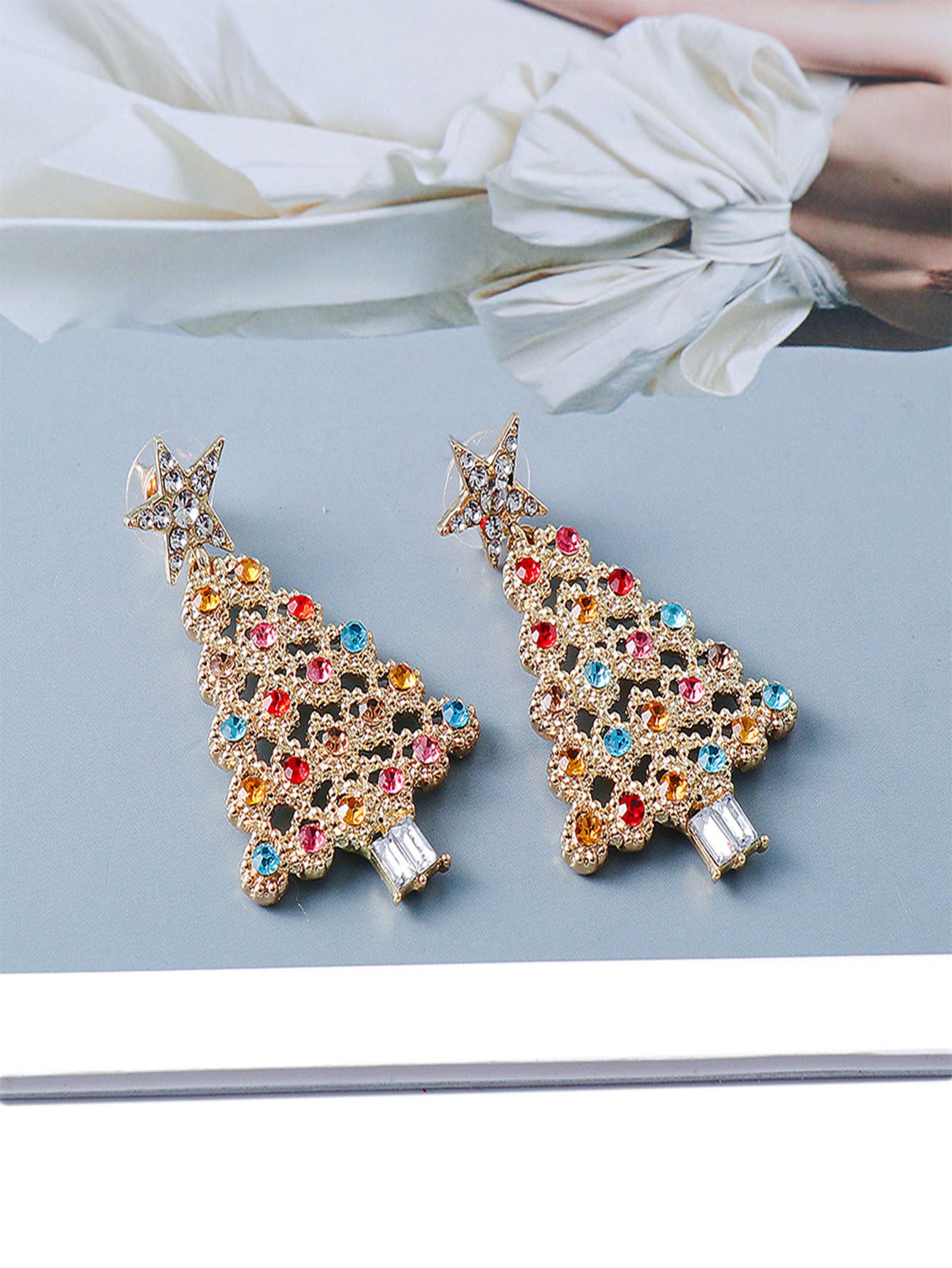 Colorful Crystals Christmas Tree Earrings