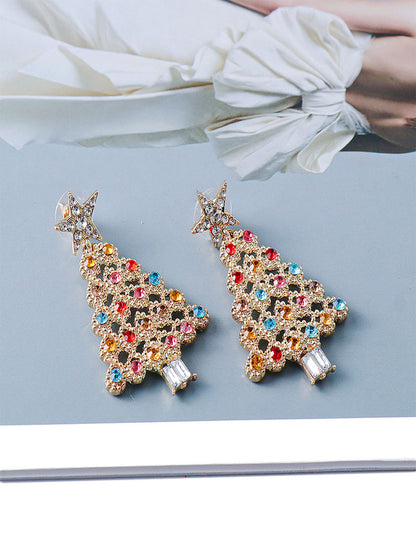 Colorful Crystals Christmas Tree Earrings