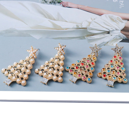 Colorful Crystals Christmas Tree Earrings