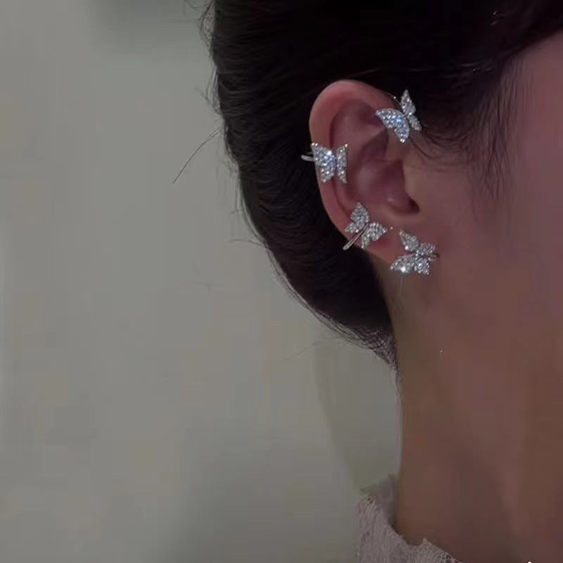 Diamond Earrings With Butterfly Ear Clip