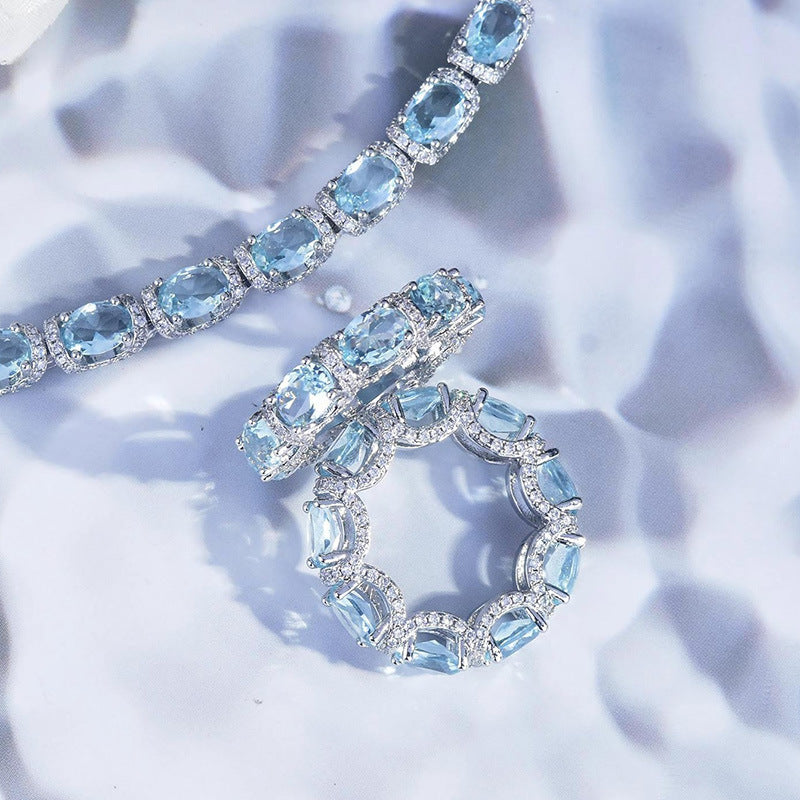 Oval Aquamarine Blue Gem Bracelet