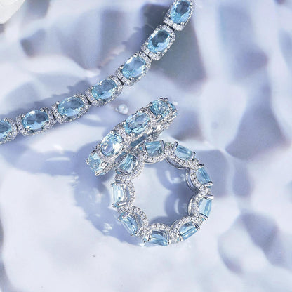 Oval Aquamarine Blue Gem Bracelet