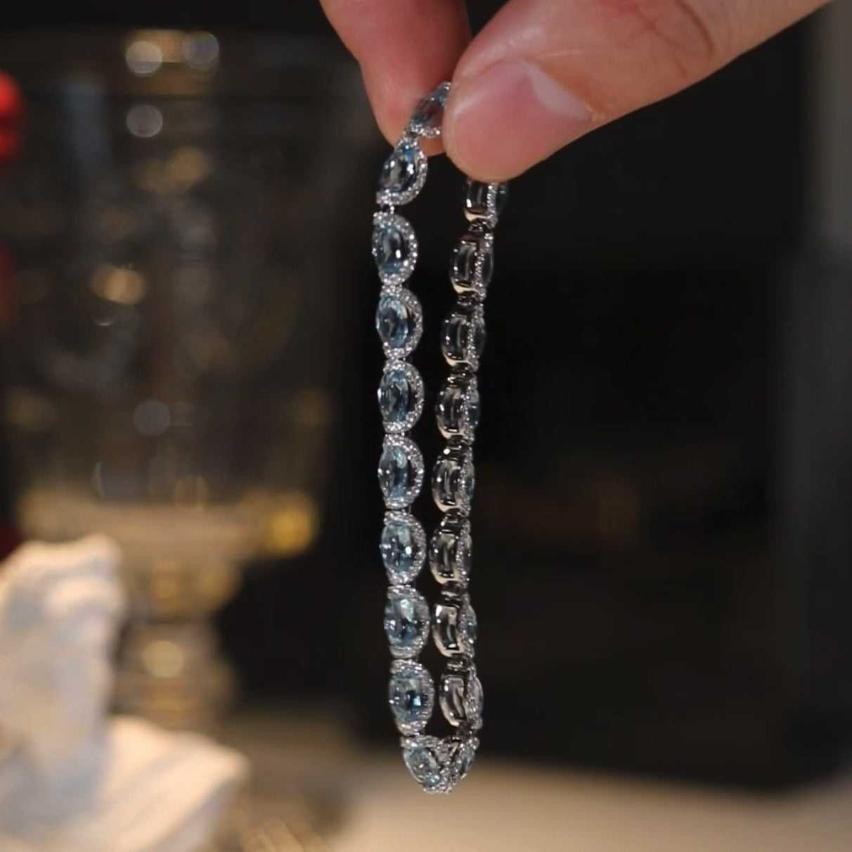 Oval Aquamarine Blue Gem Bracelet